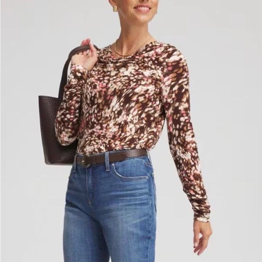 CHICO’S Women’s Cacao Touch of Cool™ Long Sleeve Cowlneck Tee